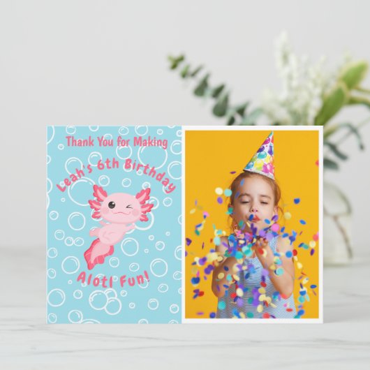 かわいいピンクアクソロテルアンダーザシー誕生日 サンキューカード (スタンド正面)