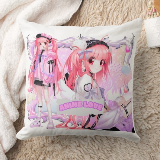 かわいいピンクアニメガール装飾用クッション クッション (ブランケット)