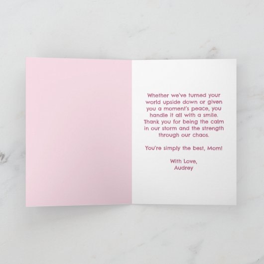 かわいいピンクアルマジロ母性ミーム母の日 カード (内部)