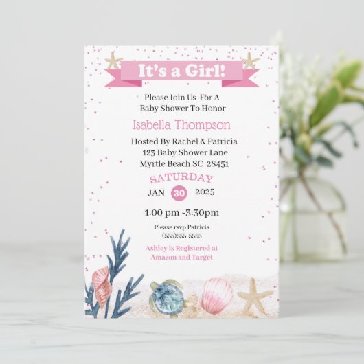 かわいいピンクアンダーザシー招待状 招待状 (スタンド正面)