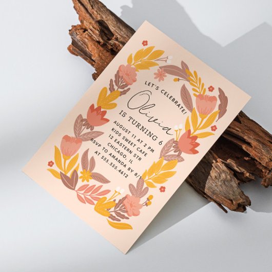 かわいいピンクイエローガーデンフローラ子供の誕生日パーティー