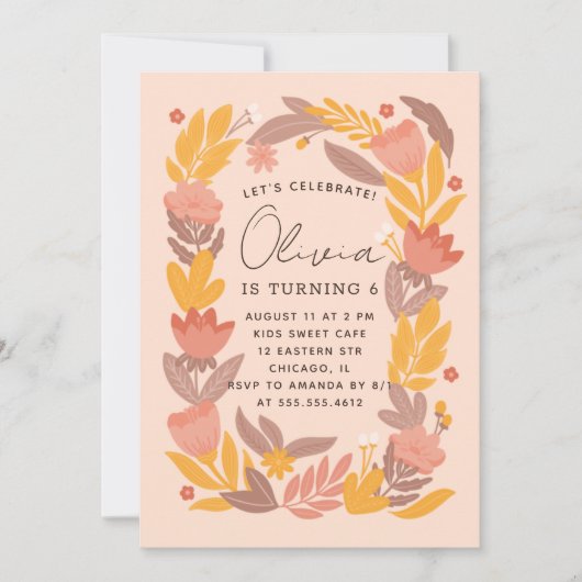 かわいいピンクイエローガーデンフローラ子供の誕生日パーティー (正面)