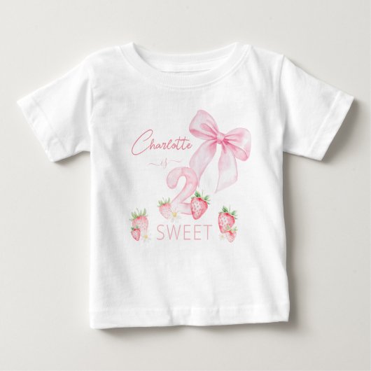 かわいいピンクイチゴ2歳お誕生日 ベビーTシャツ (正面)