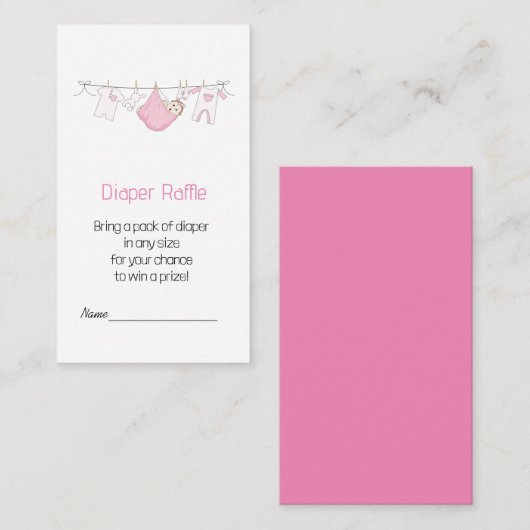 かわいいピンクイラストレーションおむつラッフル エンクロージャーカード (正面/裏面)
