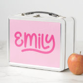 かわいいピンクエミリー手書きタイポグラフィ メタルランチボックス (インサイチュ)
