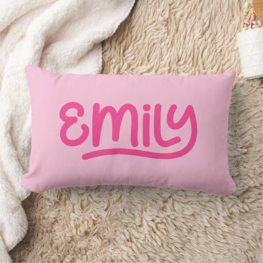 かわいいピンクエミリー手書きタイポグラフィ ランバークッション (ブランケット)