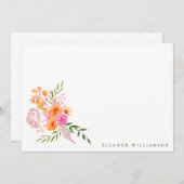 かわいいピンクオレンジの花の水彩ウェディングシャワー サンキューカード (正面/裏面)