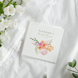 かわいいピンクオレンジの花の水彩ウェディングシャワー スタンダードカクテルナプキン