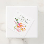 かわいいピンクオレンジの花の水彩ウェディングシャワー フェイバータグ (インサイチュ)