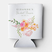 かわいいピンクオレンジの花の水彩ウェディングシャワー 缶クーラー (正面)