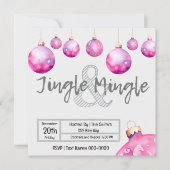 かわいいピンクオーナメントクリスマスジャングルとミングル 招待状 (正面)