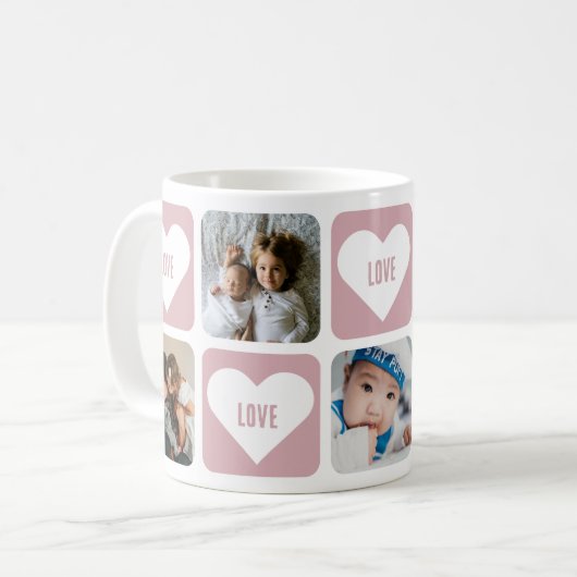 かわいいピンクカスタムのの写真ラブマグとハート コーヒーマグカップ (正面左)