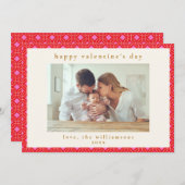 かわいいピンクカスタムレッドの家族写真バレンタインデー シーズンカード (正面/裏面)