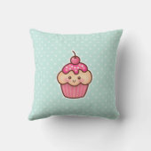 かわいいピンクカップケーキと可愛いミントブルー水玉模様 クッション (裏面)