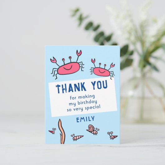 かわいいピンクカニ海獣ガール誕生日ありがとう ポストカード (スタンド正面)
