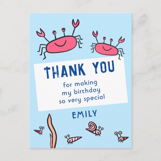かわいいピンクカニ海獣ガール誕生日ありがとう ポストカード (正面)