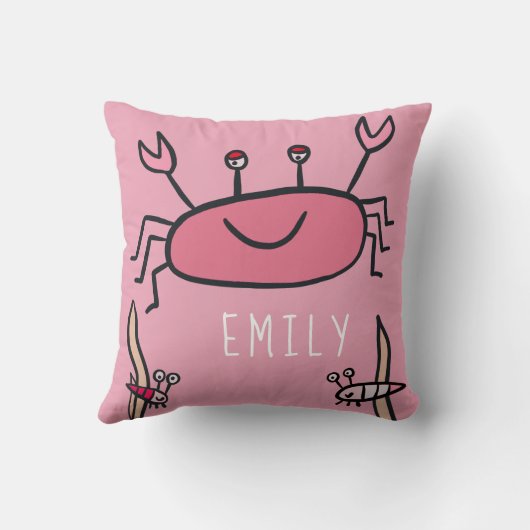 かわいいピンクカニ海獣女の子の名前 クッション (裏面)