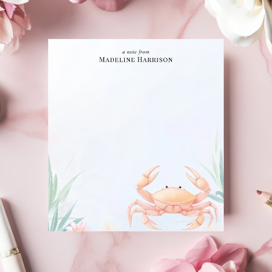 かわいいピンクカニ航海のビーチパーソナライズされた名 ノートパッド