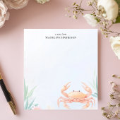 かわいいピンクカニ航海のビーチパーソナライズされた名 ノートパッド