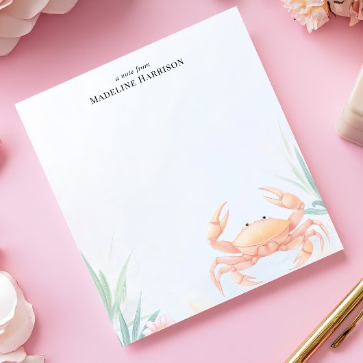 かわいいピンクカニ航海のビーチパーソナライズされた名 ノートパッド