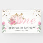 かわいいピンクカボチャフローラ&金ゴールド1st誕生日パーティー 横断幕 (横)