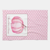 かわいいピンクカボチャon水玉模様 パーソナライズされた キッチンタオル (横)