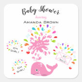 かわいいピンクカラフルの鯨少女ベビーシャワーbyメール スクエアシール (正面)
