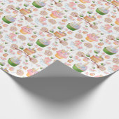 かわいいピンクカラフルキッズカップケーキユニコーン誕生日 ラッピングペーパー (角)