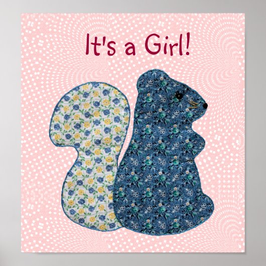 かわいいピンクカントリースタイルリス赤ちゃん女の子 ポスター (正面)