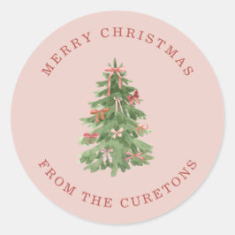 かわいいピンクガーリーのクリスマスツリーのギフトシール ラウンドシール