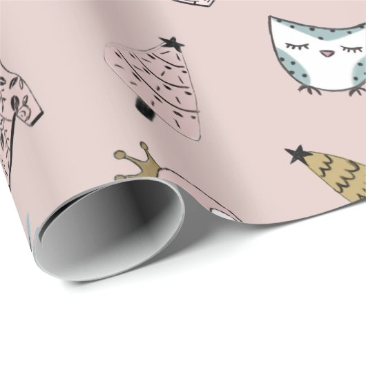 かわいいピンクガーリーのクリスマスプレゼント ラッピングペーパー (ロールコーナー)