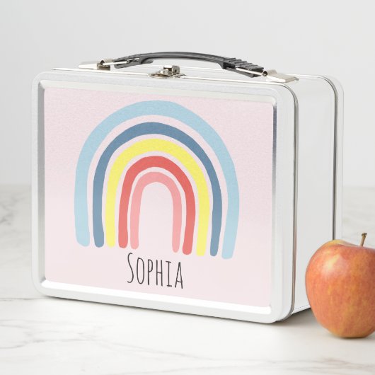 かわいいピンクガーリーのボホレインボーキッズスクール メタルランチボックス (インサイチュ)