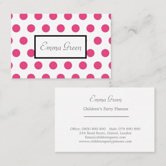 かわいいピンクガーリーの水玉模様柄の名刺 名刺 (正面/裏面)