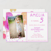 かわいいピンクガーリーの泡キッドの写真誕生日 招待状 (正面/裏面)