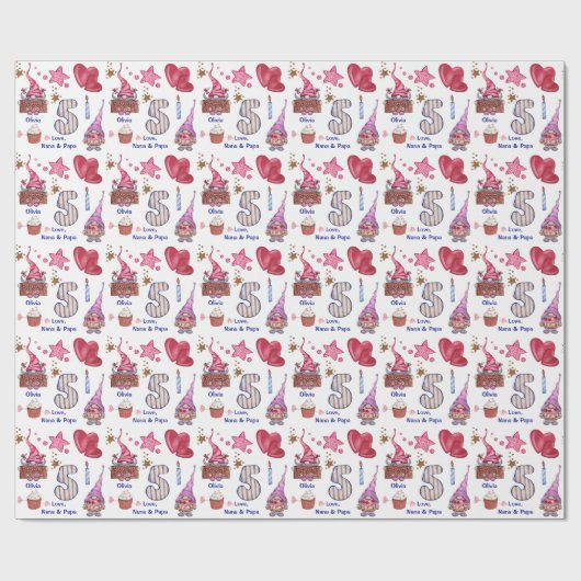 かわいいピンクガール格言5歳誕生日 ラッピングペーパー (フラット)