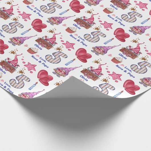 かわいいピンクガール格言5歳誕生日 ラッピングペーパー (角)