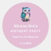 かわいいピンクキッズフクロウ誕生日ありがとう ラウンドシール (正面)