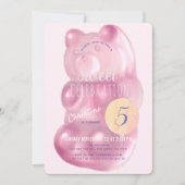 かわいいピンクグミベア甘いガールキャンディ誕生日 招待状 (正面)