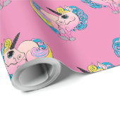 かわいいピンクグラデーションかわいいユニコーンガーリー魔法の馬 ラッピングペーパー (ロールコーナー)