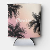 かわいいピンクグラデーション色の熱帯パ葉ーム 缶クーラー (正面)