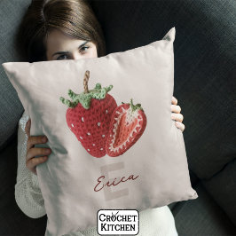 かわいいピンクグラニーシックなクロチェットストロベリーモノグラム クッション