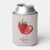 かわいいピンクグラニーシックなクロチェットストロベリーモノグラム 缶クーラー (缶正面)