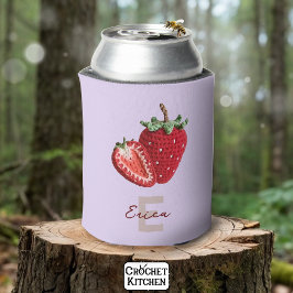 かわいいピンクグラニーシックなクロチェットストロベリーモノグラム 缶クーラー