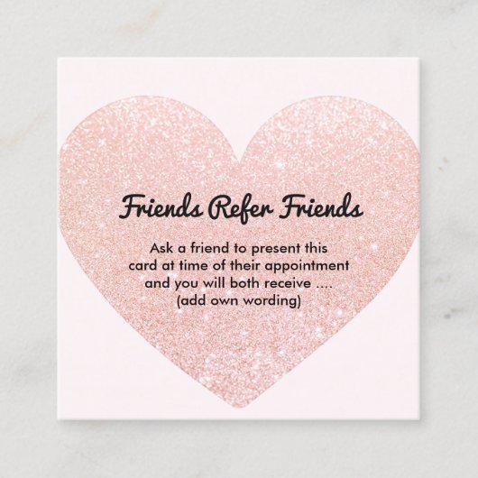 かわいいピンクグリッターハート顧客紹介カード 紹介カード (正面)