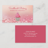 かわいいピンクグリッターフードベーカリー菓子店 名刺 (正面/裏面)