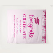 かわいいピンクグリッター卒業写真ブース背景 タペストリー (正面(横))