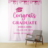 かわいいピンクグリッター卒業写真ブース背景 タペストリー (インサイチュ)