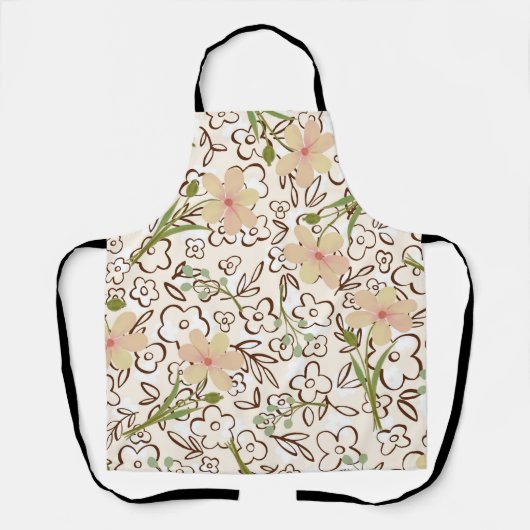 かわいいピンクグリーンフローラ植物模様 エプロン (正面)