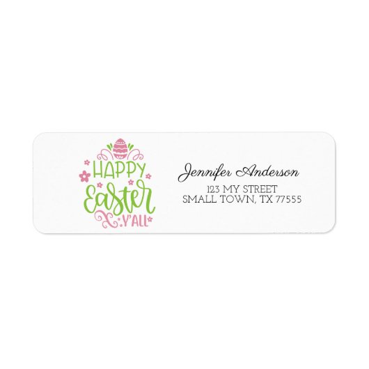 かわいいピンクグリーン春ハッピーイースターY'all Address ラベル (正面)