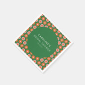 かわいいピンクグリーン レトロ フラワー ブライダルシャワー オーダーメイド スタンダードカクテルナプキン (角)